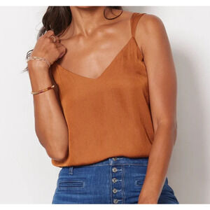 Evereve Women’s Tank Top Medium Rust Orange Silky V-Neck Cami